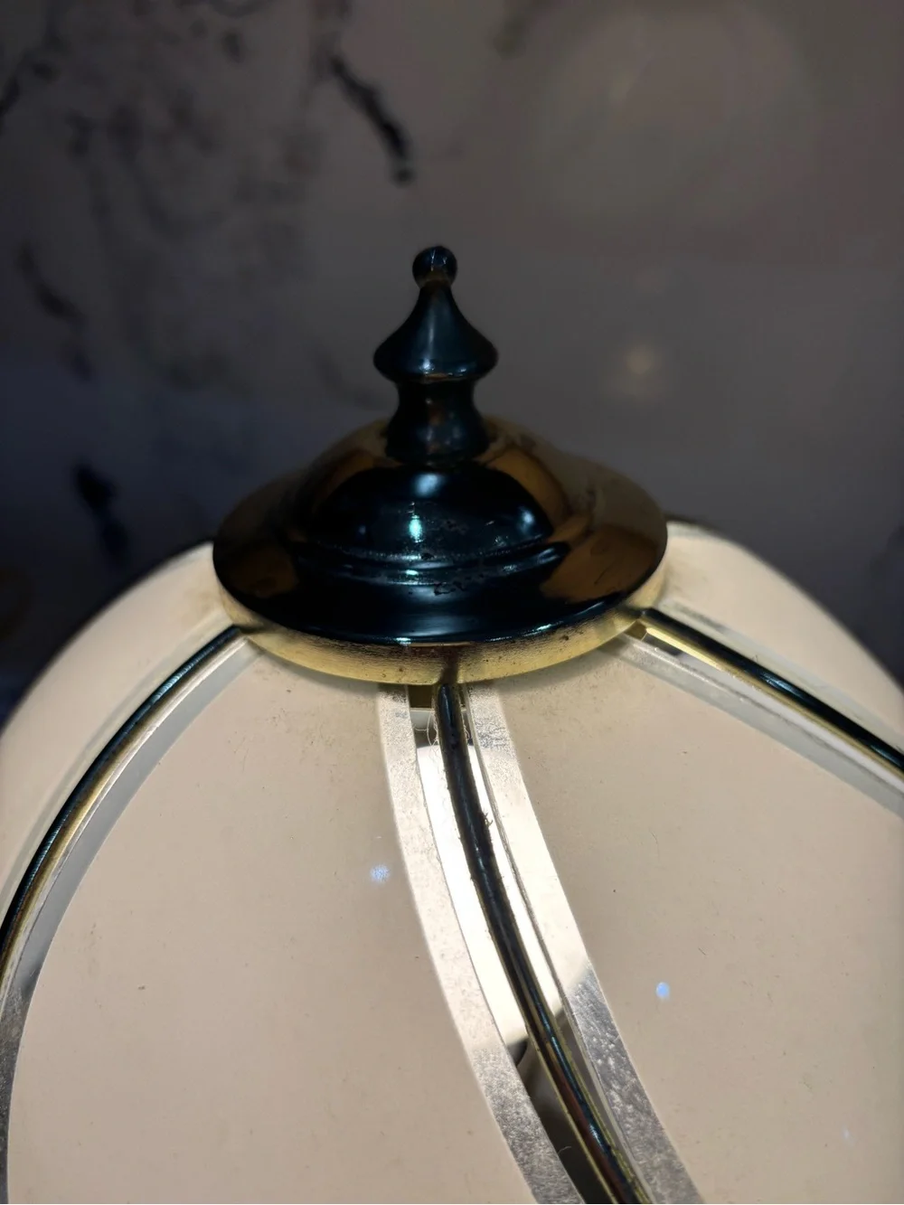 Vintage Brass Table Lamp with Cream Floral Glass Shade. Touch sensor